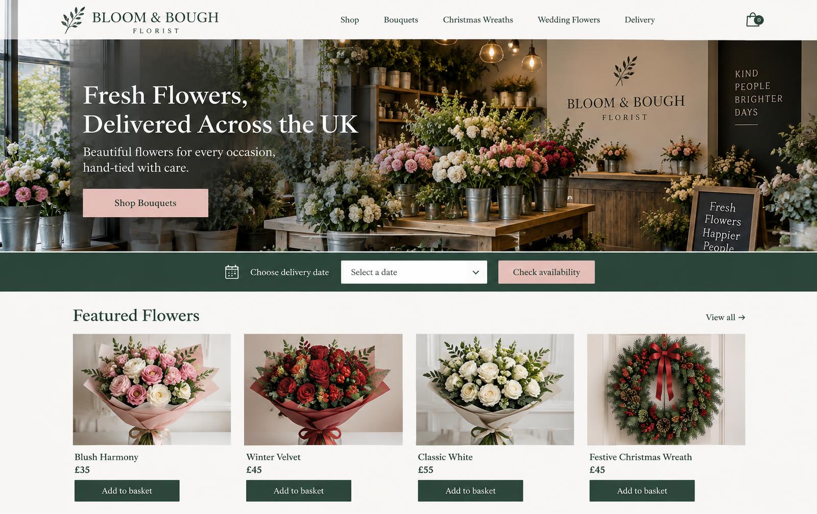Bloom & Bough Florist — florist with delivery website for UK businesses design concept preview