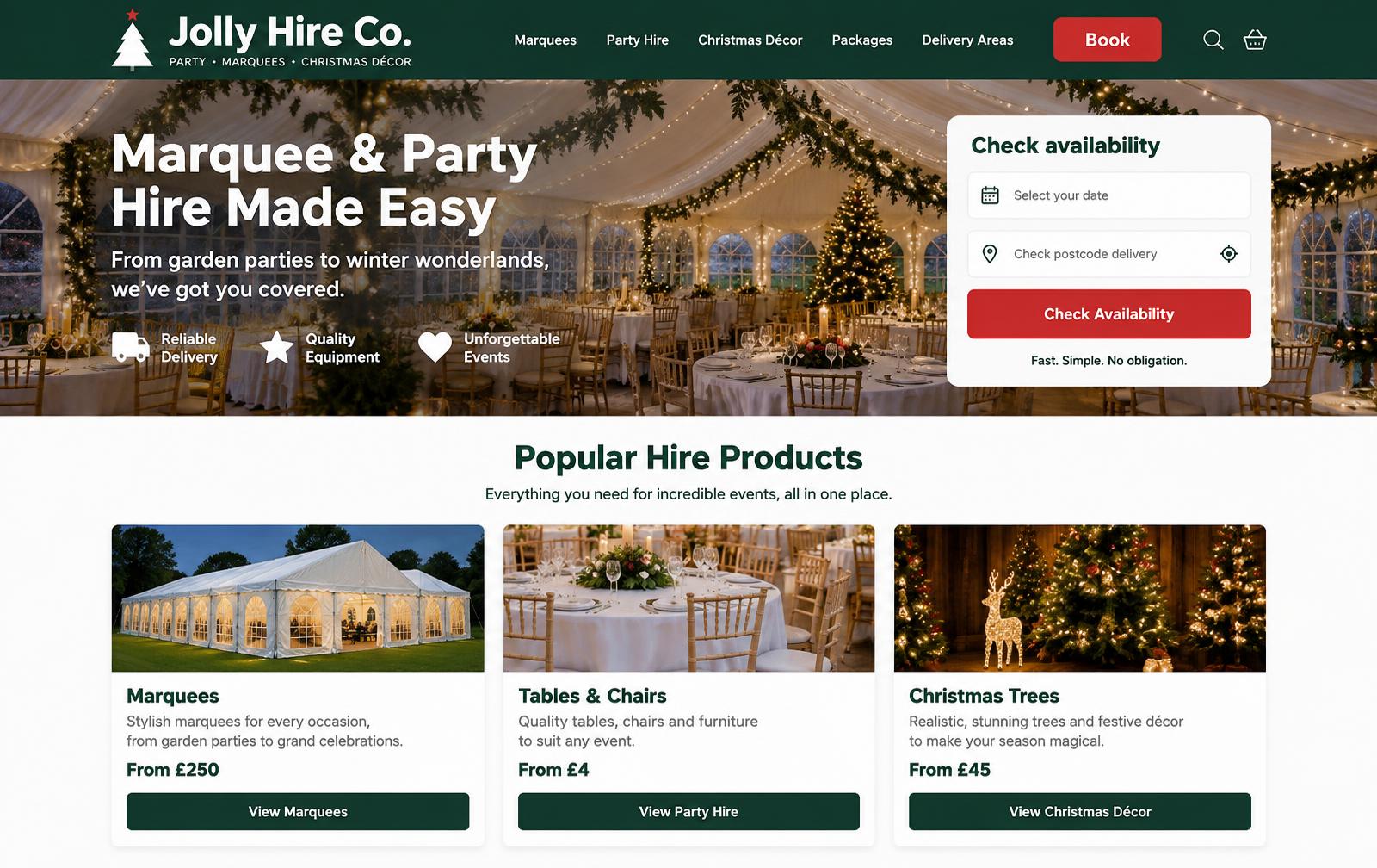 Jolly Hire Co. — party, marquee & christmas décor hire website for UK businesses design concept preview