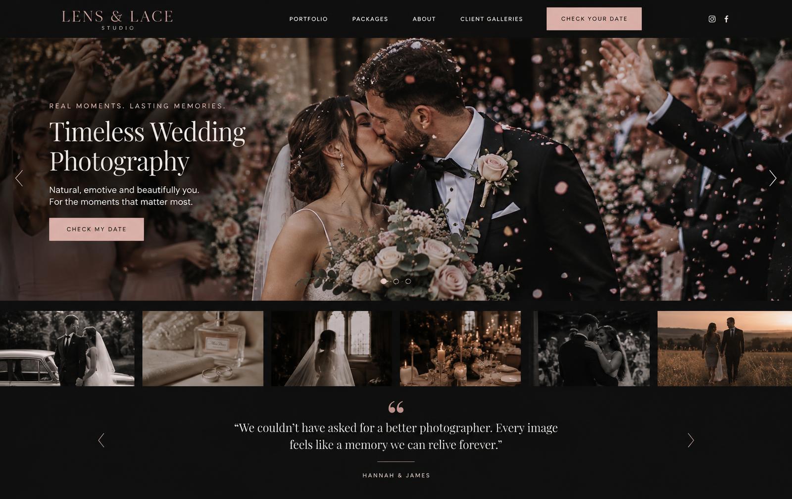 Lens & Lace Studio — wedding photographer website for UK businesses design concept preview