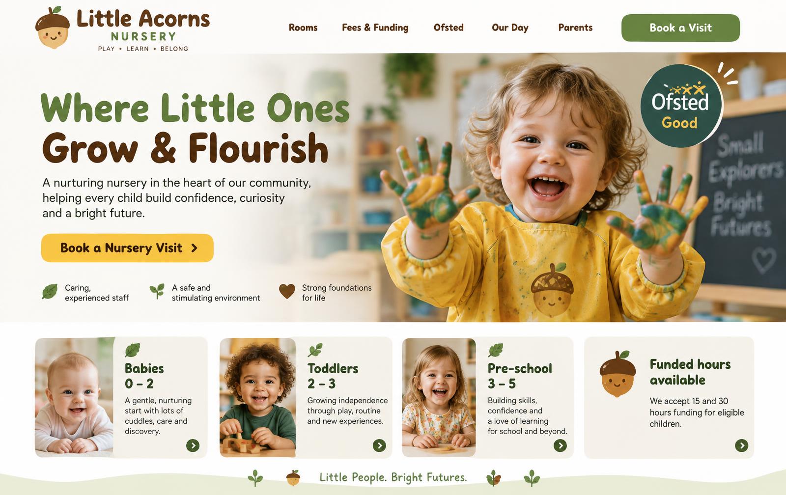 Little Acorns Nursery — childcare nursery website for UK businesses design concept preview