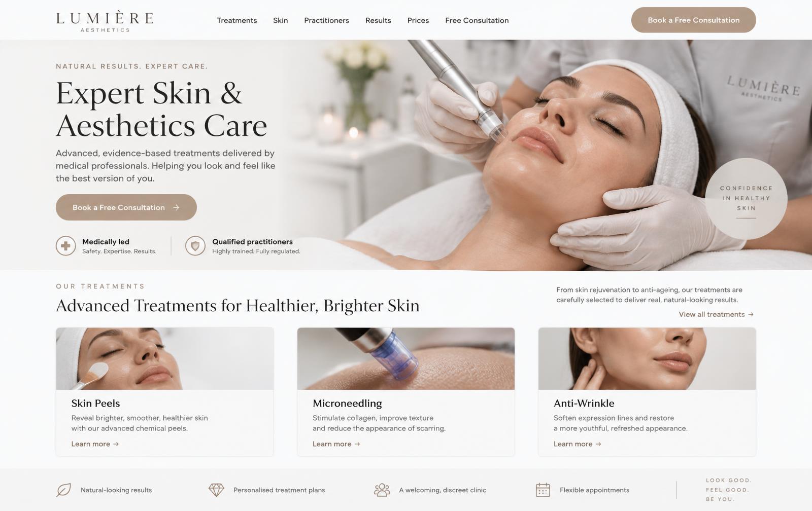 Lumière Aesthetics — skin & aesthetics clinic website for UK businesses design concept preview