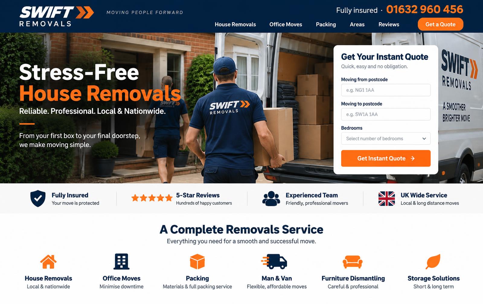 Swift Removals — removals company website for UK businesses design concept preview